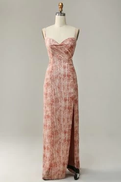 Schede Spaghetti Bandjes Blush Lange Bruidsmeisje Jurk Met Split Front