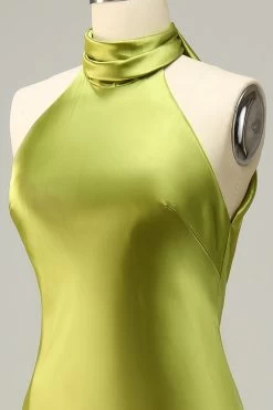 Halter Open Back Lemon Green Lange Bruidsmeisje Jurk -Jurken Korting Winkel YYLH30904 Lemon Green 2