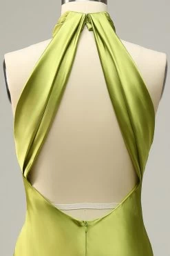 Halter Open Back Lemon Green Lange Bruidsmeisje Jurk -Jurken Korting Winkel YYLH30904 Lemon Green 4
