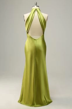 Halter Open Back Lemon Green Lange Bruidsmeisje Jurk -Jurken Korting Winkel YYLH30904 Lemon Green 5