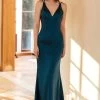 Schede V Hals Pauw Blauwe Lange Bruidsmeisjes Jurk Met Kriskras Rug -Jurken Korting Winkel YYZL098 Peacock Blue 1 first