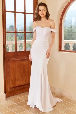 Zeemeermin Off-shoulder Witte Trouwjurk Met Kant