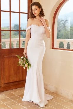 Zeemeermin Off-shoulder Witte Trouwjurk Met Kant -Jurken Korting Winkel YYZL126 White 5