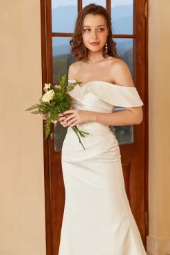 Eenvoudige Uit De Schouder Boho Trouwjurk -Jurken Korting Winkel YYZL129 White 5