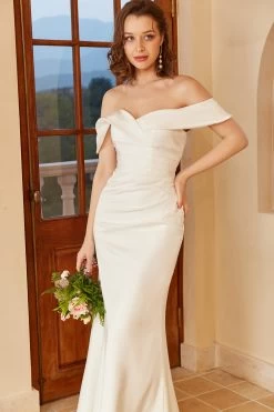 Eenvoudige Uit De Schouder Boho Trouwjurk -Jurken Korting Winkel YYZL129 White 8