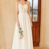 Mooie A Lijn Spaghetti Bandjes Witte Trouwjurk Met Appliques -Jurken Korting Winkel YYZL141 White 1 first