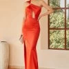 Oranje Een Schouder Uitgesneden Lange Galajurk -Jurken Korting Winkel YYZL172 Orange 1 first