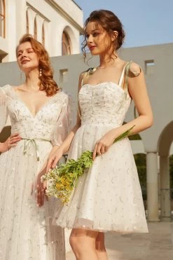 Stijlvolle Spaghetti Straps Witte Korte Homecoming Jurk Met Borduurwerk -Jurken Korting Winkel YYZL196 White 6