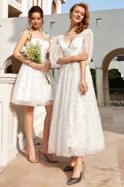 Afdrukken Tule Midi Trouwjurk -Jurken Korting Winkel YYZL197 White 1 first