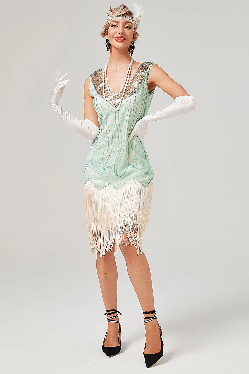 Pailletten Groene Korte Jaren 1920 Party Dress 6 Pailletten Groene Korte Jaren 1920 Party Dress - Afbeelding 4