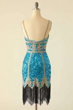 Lake Blue Sequin Korte Homecoming Jurk Met Franjes -Jurken Korting Winkel YYZL267 Lake Blue 2