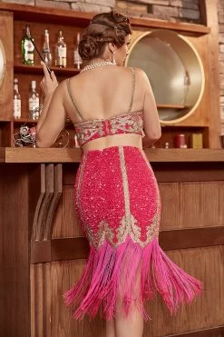 Two Pieces Fuchsia Gatsby 1920s Flapper Jurk Met Franjes -Jurken Korting Winkel YYZL307Fuchsia 5