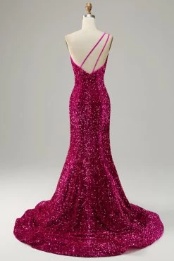 One Shoulder Pailletten Zeemeermin Galajurk -Jurken Korting Winkel YYZL405 20Fuchsia 2