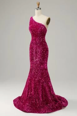 One Shoulder Pailletten Zeemeermin Galajurk -Jurken Korting Winkel YYZL405 20Fuchsia 3