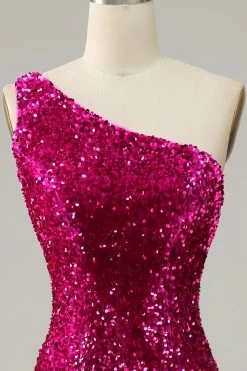 One Shoulder Pailletten Zeemeermin Galajurk -Jurken Korting Winkel YYZL405 20Fuchsia 4