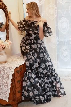 Zwarte Print Off Shoulder Plus Size Galajurk -Jurken Korting Winkel YYZL429 20Black 6 5472 3648