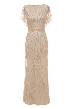 Schede V Hals Licht Kaki Moeder Van De Bruid Jurk Met Kralen -Jurken Korting Winkel YYZL437 Light Khaki 1 first