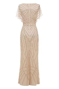 Schede V Hals Licht Kaki Moeder Van De Bruid Jurk Met Kralen -Jurken Korting Winkel YYZL437 Light Khaki 2