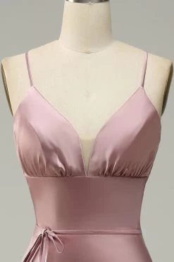 Spaghetti Straps Satijn Bruiloft Gast Jurk -Jurken Korting Winkel YYZL475 Grey Pink 4
