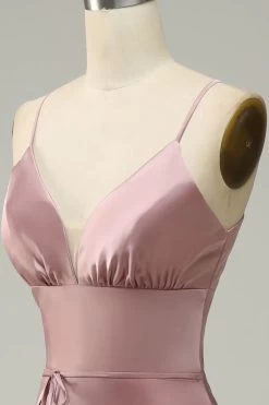 Spaghetti Straps Satijn Bruiloft Gast Jurk -Jurken Korting Winkel YYZL475 Grey Pink 5