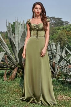 Army Green Off The Shoulder Lange Bruidsmeisjesjurk Met Spleet -Jurken Korting Winkel YYZL478ArmyGreen 4