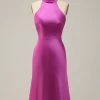 Halter Satijn Fuchsia Bruidsmeisjesjurk 2 Halter Satijn Fuchsia Bruidsmeisjesjurk -Jurken Korting Winkel YYZL481 Fuchsia 1