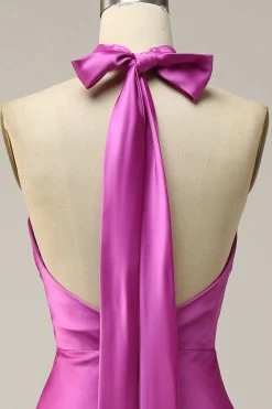 Halter Satijn Fuchsia Bruidsmeisjesjurk -Jurken Korting Winkel YYZL481 Fuchsia 5
