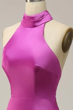 Halter Satijn Fuchsia Bruidsmeisjesjurk -Jurken Korting Winkel YYZL481 Fuchsia 6
