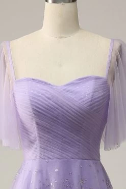 Off Shoulder Lavendel Galajurk Met Ruches -Jurken Korting Winkel YYZL502 Purple 6