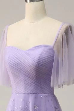 Off Shoulder Lavendel Galajurk Met Ruches -Jurken Korting Winkel YYZL502 Purple 7