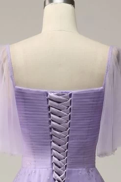 Off Shoulder Lavendel Galajurk Met Ruches -Jurken Korting Winkel YYZL502 Purple 8