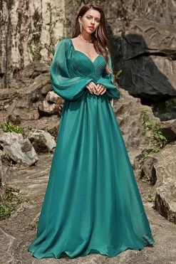 A Lijn Sweetheart Donkergroene Lange Galajurk Met Lange Mouwen -Jurken Korting Winkel YYZL515DarkGreen 4