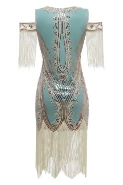 Groene Schede Off The Shoulder Pailletten Jaren 1920 Jurk Met Kwastjes -Jurken Korting Winkel YYZL523 20Green 2