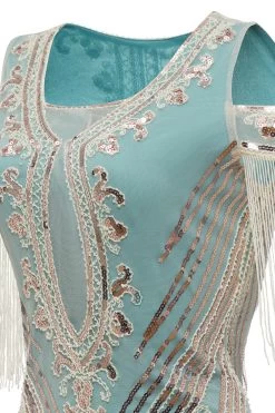 Groene Schede Off The Shoulder Pailletten Jaren 1920 Jurk Met Kwastjes -Jurken Korting Winkel YYZL523 20Green 5