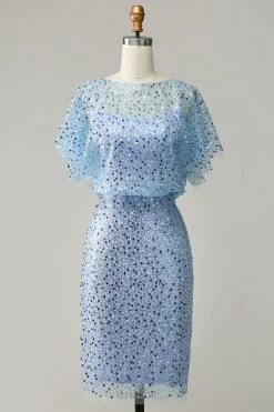 GrijsBlauwe Pailletten Bodycon Bruiloft Gast Jurk