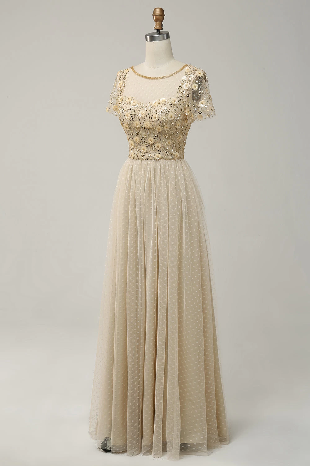 Abrikoos Tule A Lijn Pailletten Galajurk Met Appliques 5 Abrikoos Tule A Lijn Pailletten Galajurk Met Appliques - Afbeelding 3