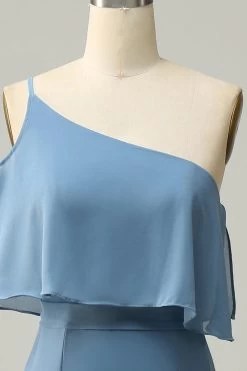 Schede Een Schouder Blauw Plus Size Bruidsmeisje Jurk Met Silt -Jurken Korting Winkel YYZL561 20Blue 4
