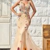 Zeemeermin Diepe V-hals Champagne Lange Galajurk Met Kriskras Rug -Jurken Korting Winkel YYZL593Champagne 1 first
