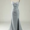 Zeemeermin Spaghetti Bandjes Grijs Plus Size Galajurk Met Kriskras Rug -Jurken Korting Winkel YYZL605 Grey 1 first