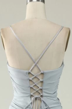 Zeemeermin Spaghetti Bandjes Grijs Plus Size Galajurk Met Kriskras Rug -Jurken Korting Winkel YYZL605 Grey 5