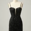 Schede Spaghetti Bandjes Zwarte Pailletten Korte Homecoming Jurk Met Criss Cross Back 2 Schede Spaghetti Bandjes Zwarte Pailletten Korte Homecoming Jurk Met Criss Cross Back -Jurken Korting Winkel YYZL628Black 1 first