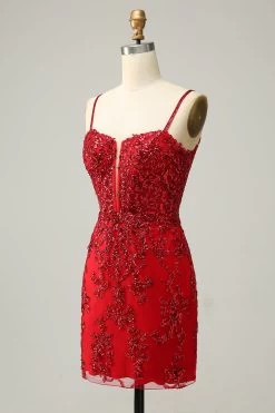 Schede Spaghetti Bandjes Zwarte Pailletten Korte Homecoming Jurk Met Criss Cross Back -Jurken Korting Winkel YYZL628Red 3