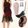 Rode En Zwarte Pailletten Franjes 1920s Gatsby Jurk Met 20s Accessoires Set -Jurken Korting Winkel YYZLHB230006 1 first