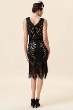 Zwarte Pailletten Fringes 1920s Flapper Jurk Met 20s Accessoires Set 10 Zwarte Pailletten Fringes 1920s Flapper Jurk Met 20s Accessoires Set -Jurken Korting Winkel YYZLHB230008 3