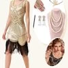 Champagne Pailletten Franjes 1920s Flapper Jurk Met Jaren '20 Accessoires Set -Jurken Korting Winkel YYZLHB230010 1 first