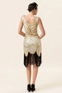 Champagne Pailletten Franjes 1920s Flapper Jurk Met Jaren '20 Accessoires Set -Jurken Korting Winkel YYZLHB230010 3