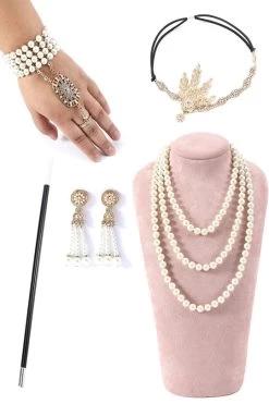 Champagne Pailletten Franjes 1920s Flapper Jurk Met Jaren '20 Accessoires Set -Jurken Korting Winkel YYZLHB230010 6