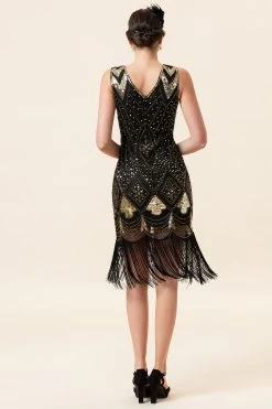 Zwarte En Gouden Pailletten Franjes 1920s Gatsby Flapper Jurk Met Jaren 20 Accessoires Set -Jurken Korting Winkel YYZLHB230017 3