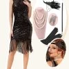 Zwarte Pailletten Franjes 1920s Gatsby Flapper Jurk Met 20s Accessoires Set -Jurken Korting Winkel YYZLHB230018 1 first