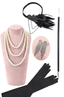 Zwarte Pailletten Franjes 1920s Gatsby Flapper Jurk Met 20s Accessoires Set -Jurken Korting Winkel YYZLHB230018 6